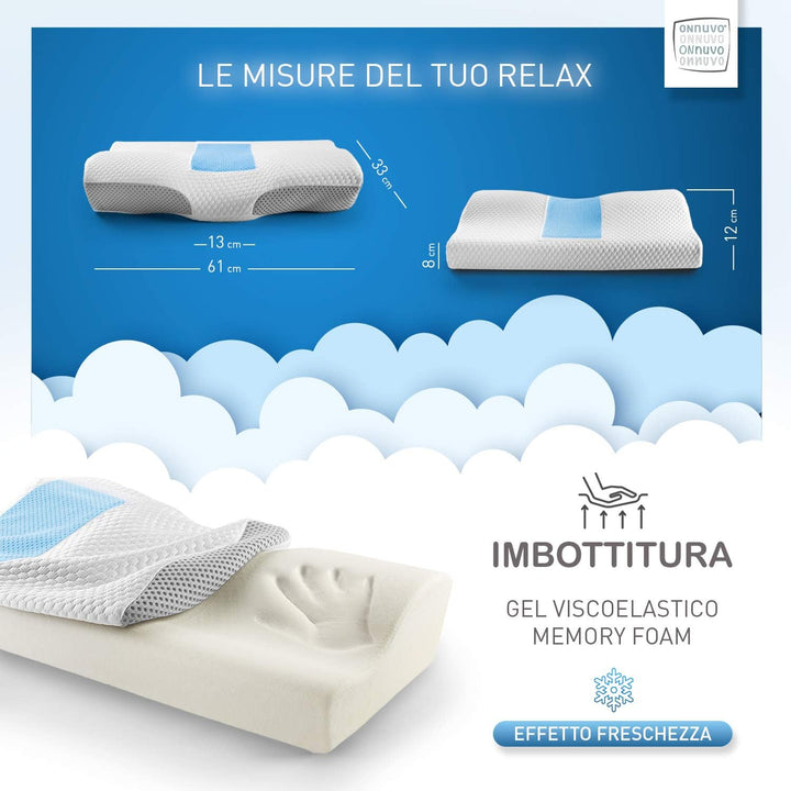 Cuscino per cervicale in Memory Foam ad alta densità 50 kg/m3 con due federe | Gel viscoelastico memory foam