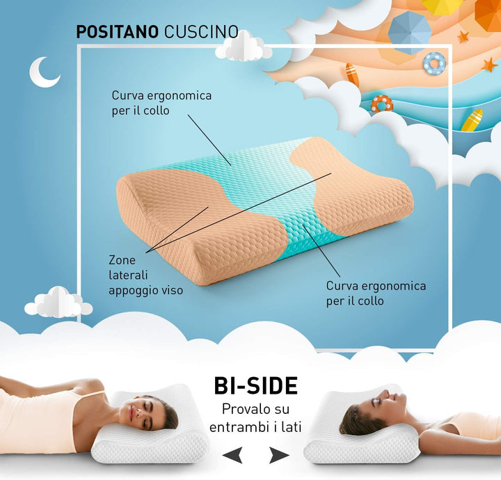 Cuscino per cervicale in Memory Foam ad alta densità 50 kg/m3 con due federe