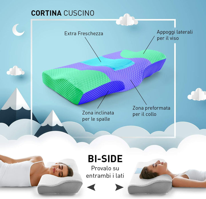 Cuscino per cervicale in Memory Foam ad alta densità 50 kg/m3 con due federe | BI-SIDE: provalo su entrambi i lati