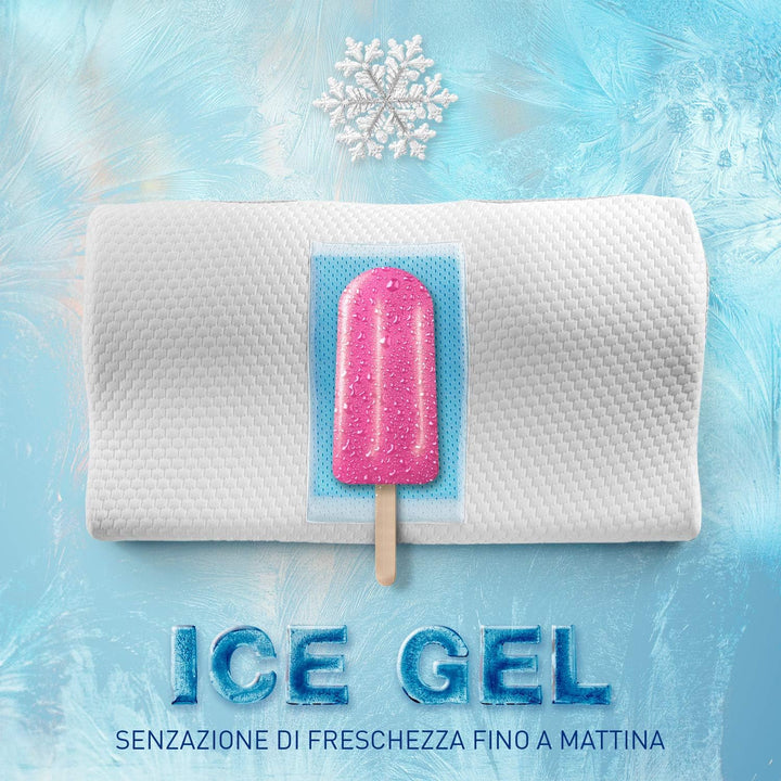 Cuscino per cervicale in Memory Foam ad alta densità 50 kg/m3 con due federe | ICE GEL, sensazione di freschezza fino a mattina